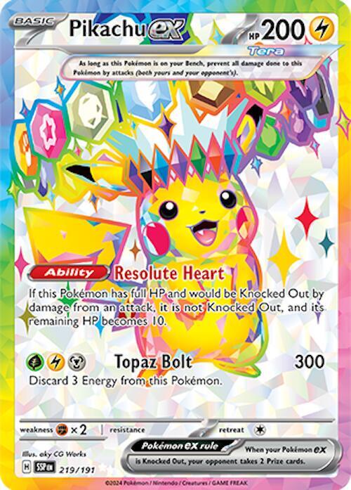 Pikachu ex - 219/191 - SV08: Surging Sparks NM