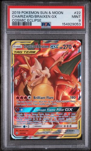 Charizard & Braixen GX - SM - Cosmic Eclipse PSA 9