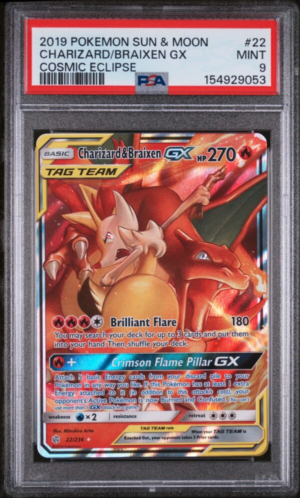 Charizard & Braixen GX - SM - Cosmic Eclipse PSA 9